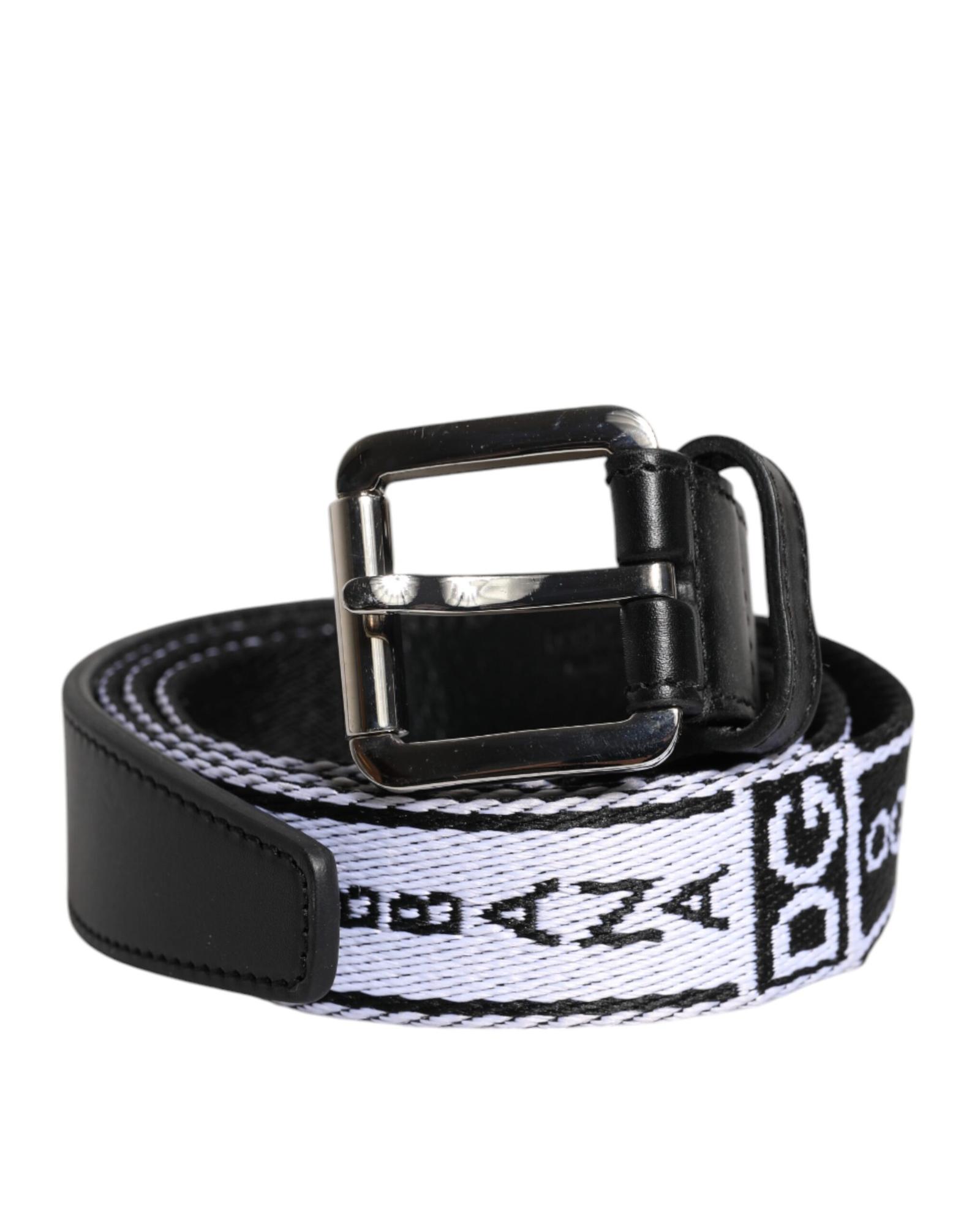 V539-BEL9347-100-202506160016-00 Dolce & Gabbana Men's Black White Printed Metal Logo Buckle Belt - 100 cm - Image 1