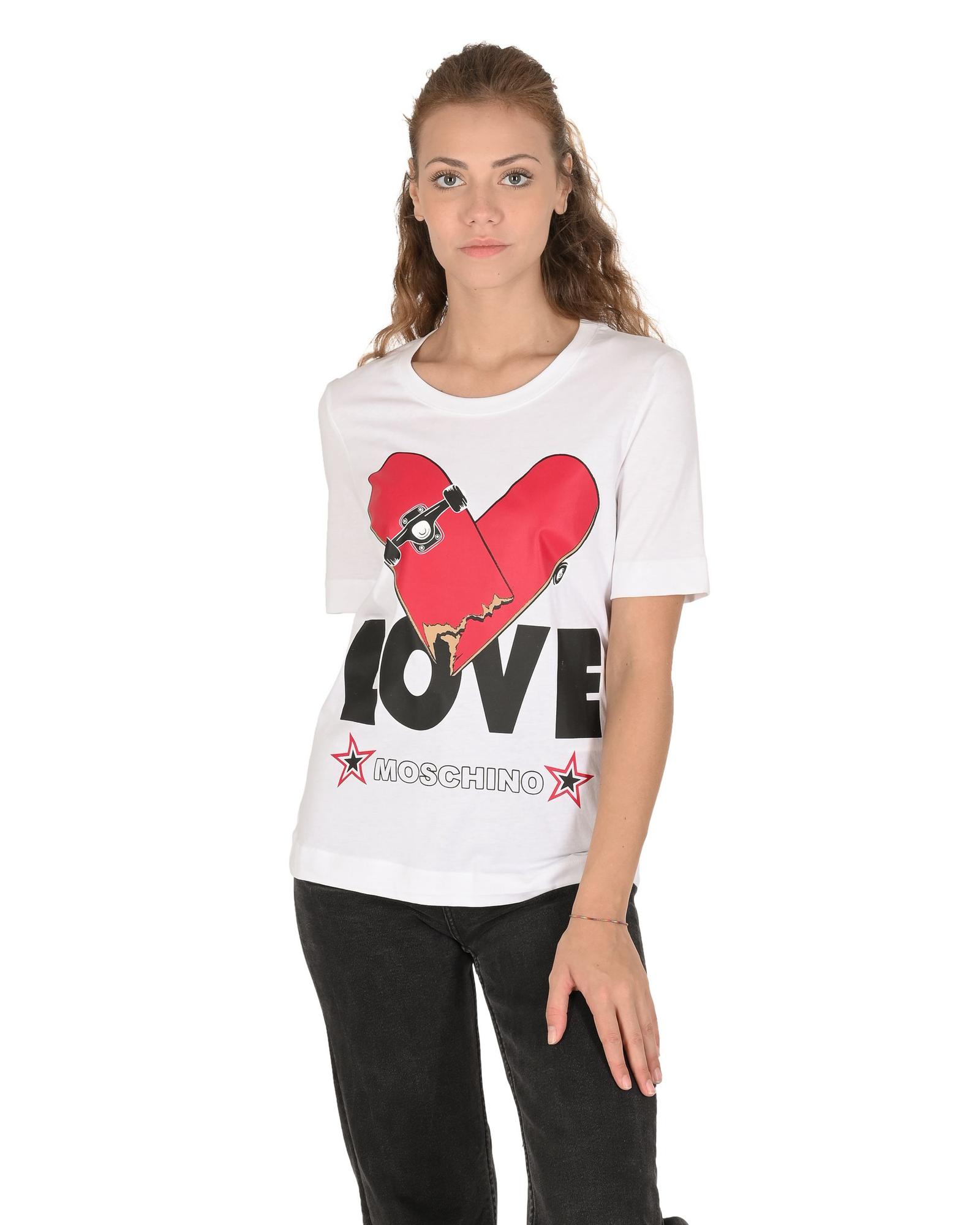 V539-BTB106895-202506160140-00 Love Moschino Women's Skateboard Heart T-Shirt White - 42 IT - Image 1