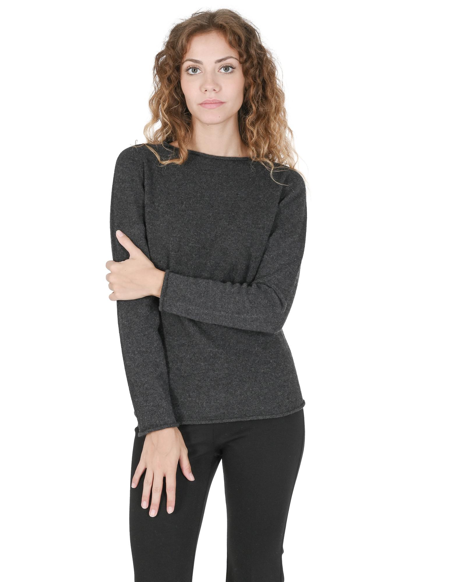 V539-BTB107669-169103-00 Crown of Edinburgh Cashmere Women's Premium Cashmere Boatneck Sweater in Dark gray - L - Image 1