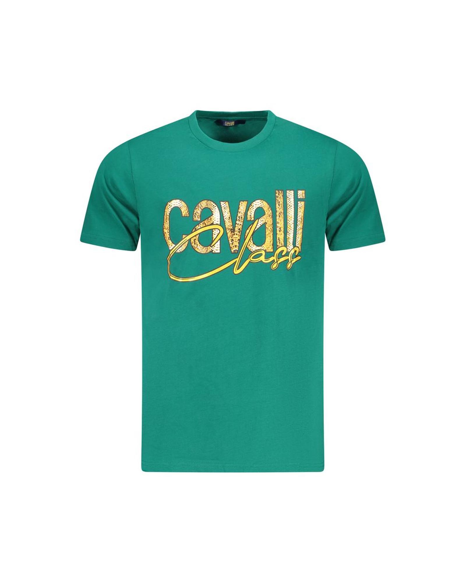 V539-CA-36603-XXL-202506161520-00 Cavalli Class Men's Green Cotton T-Shirt - 2XL - Image 1