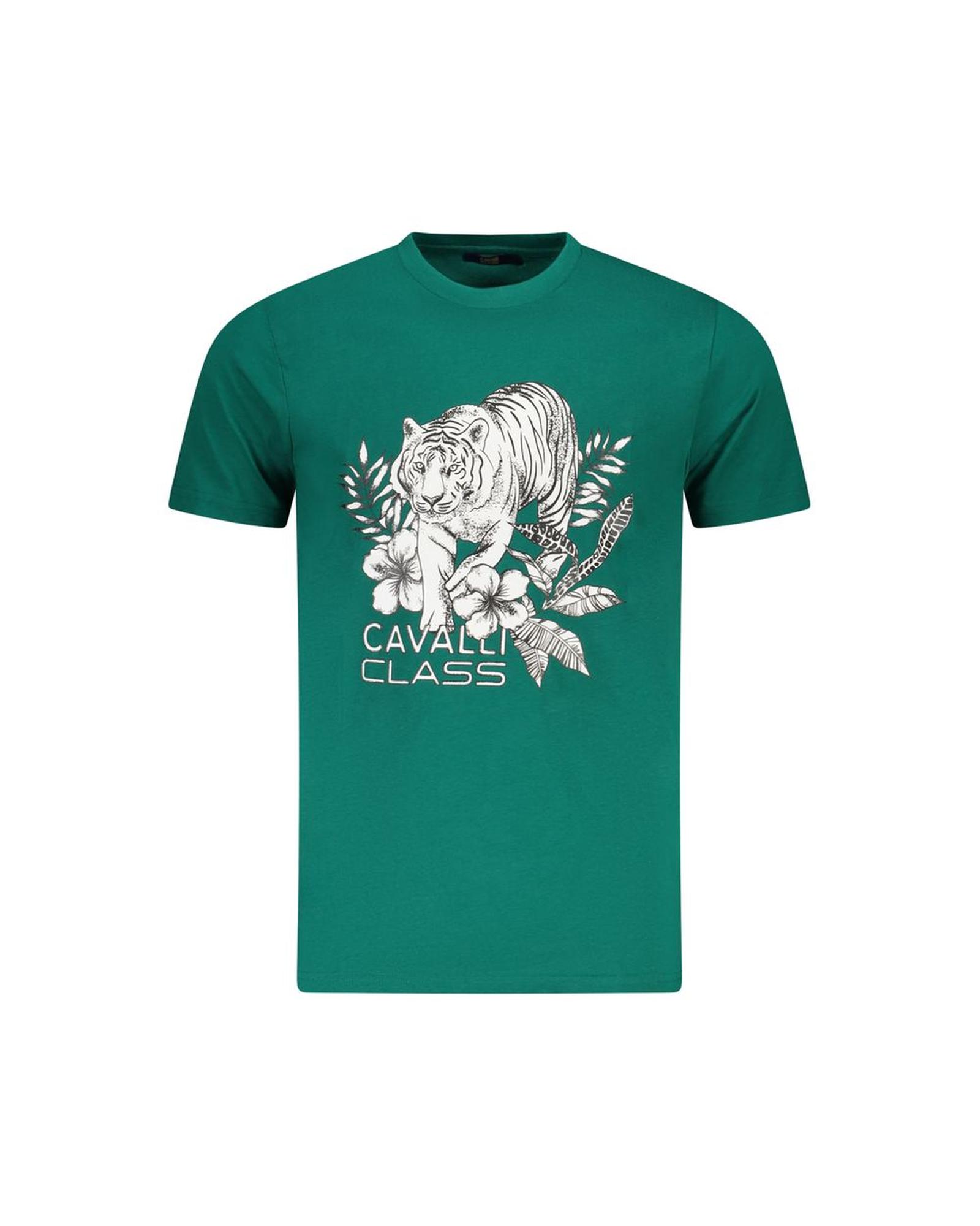 V539-CA-36667-XXL-202506161345-00 Cavalli Class Men's Green Cotton T-Shirt - 2XL - Image 1
