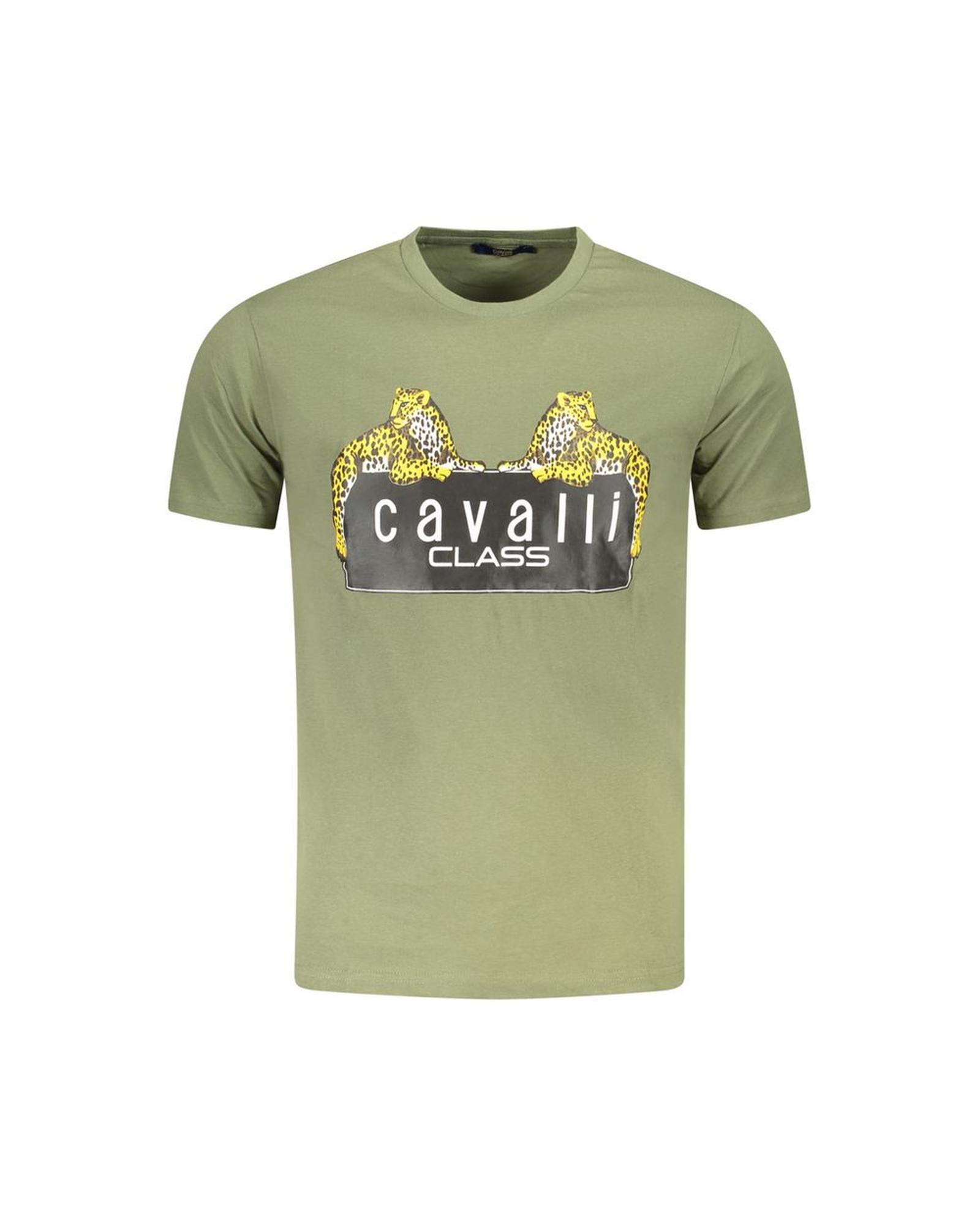 V539-CA-36697-XL-202506161511-00 Cavalli Class Men's Green Cotton T-Shirt - XL - Image 1