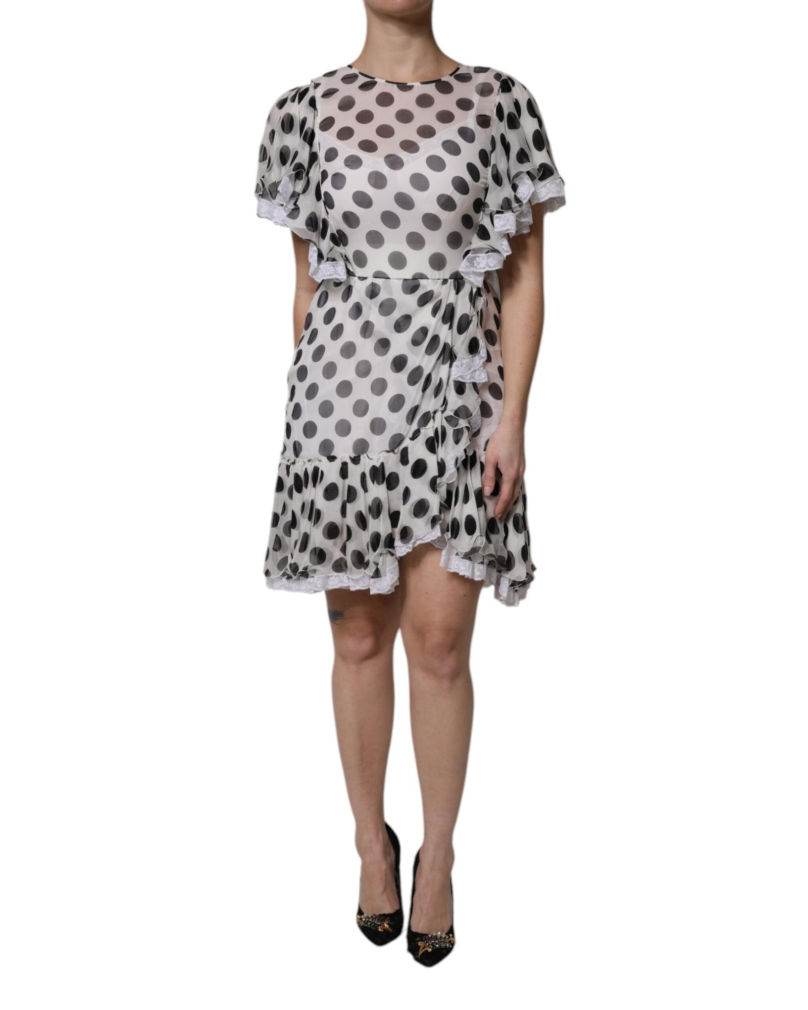 V539-DR81640-36-202506161940-00 Dolce & Gabbana Women's White Polka Dotted Silk Blend A-line Dress - 36 IT - Image 1