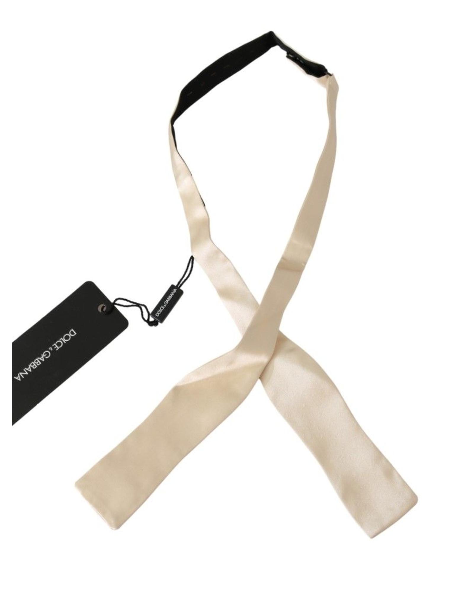 V539-FT1017-202509010110-00 100% Authentic Dolce & Gabbana Bowtie Beige Silk Adjustable Strap One Size Men - Image 1