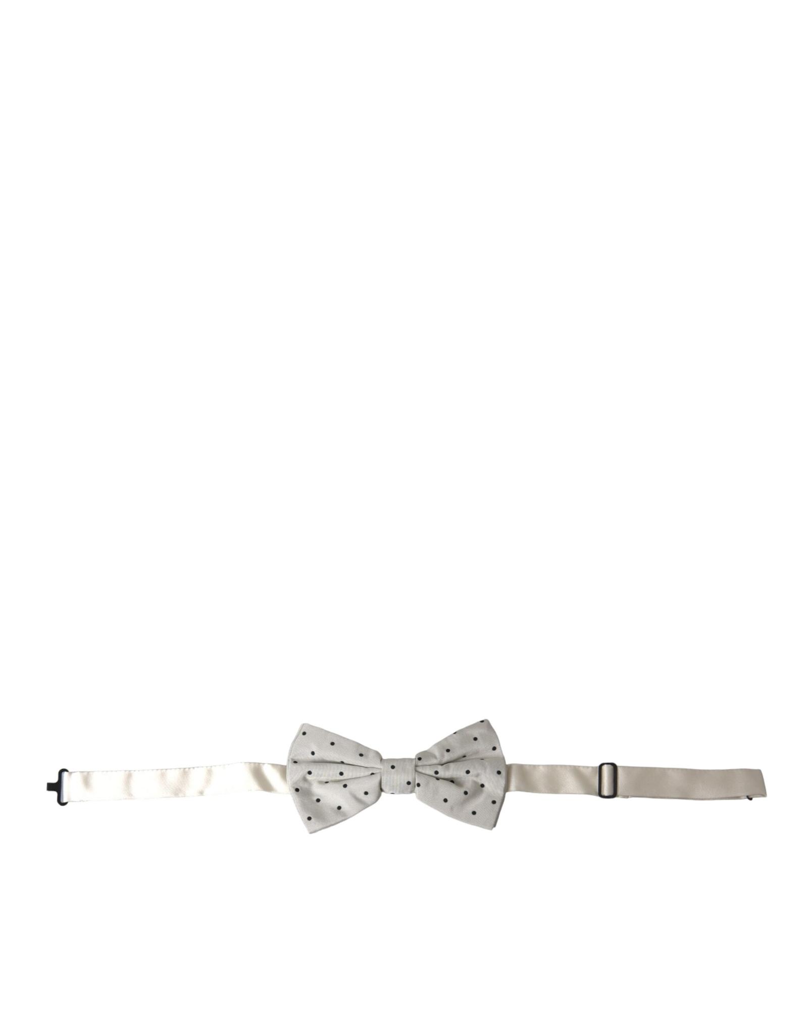 V539-FT3830-202506162342-00 Dolce & Gabbana Men's White Black Polka Dot Polyester Bow Tie - One Size - Image 1