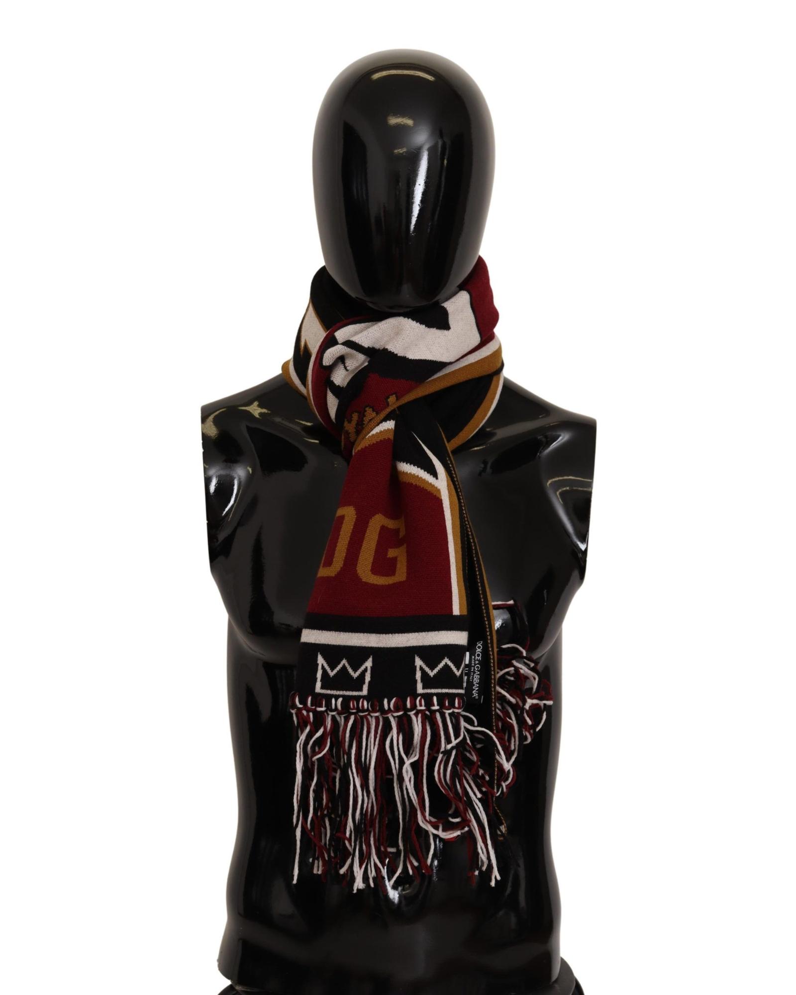 V539-MS2231BG-202509010735-00 Dolce & Gabbana Multicolor Wool Scarf with DG King Lettering and Crown One Size Men - Image 1