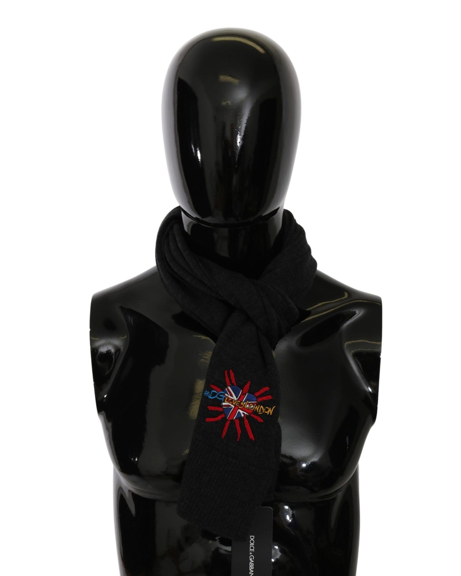 V539-MS5642-202509010100-00 Authentic Dolce & Gabbana Gray Wool Scarf with Embroidered Details One Size Men - Image 1