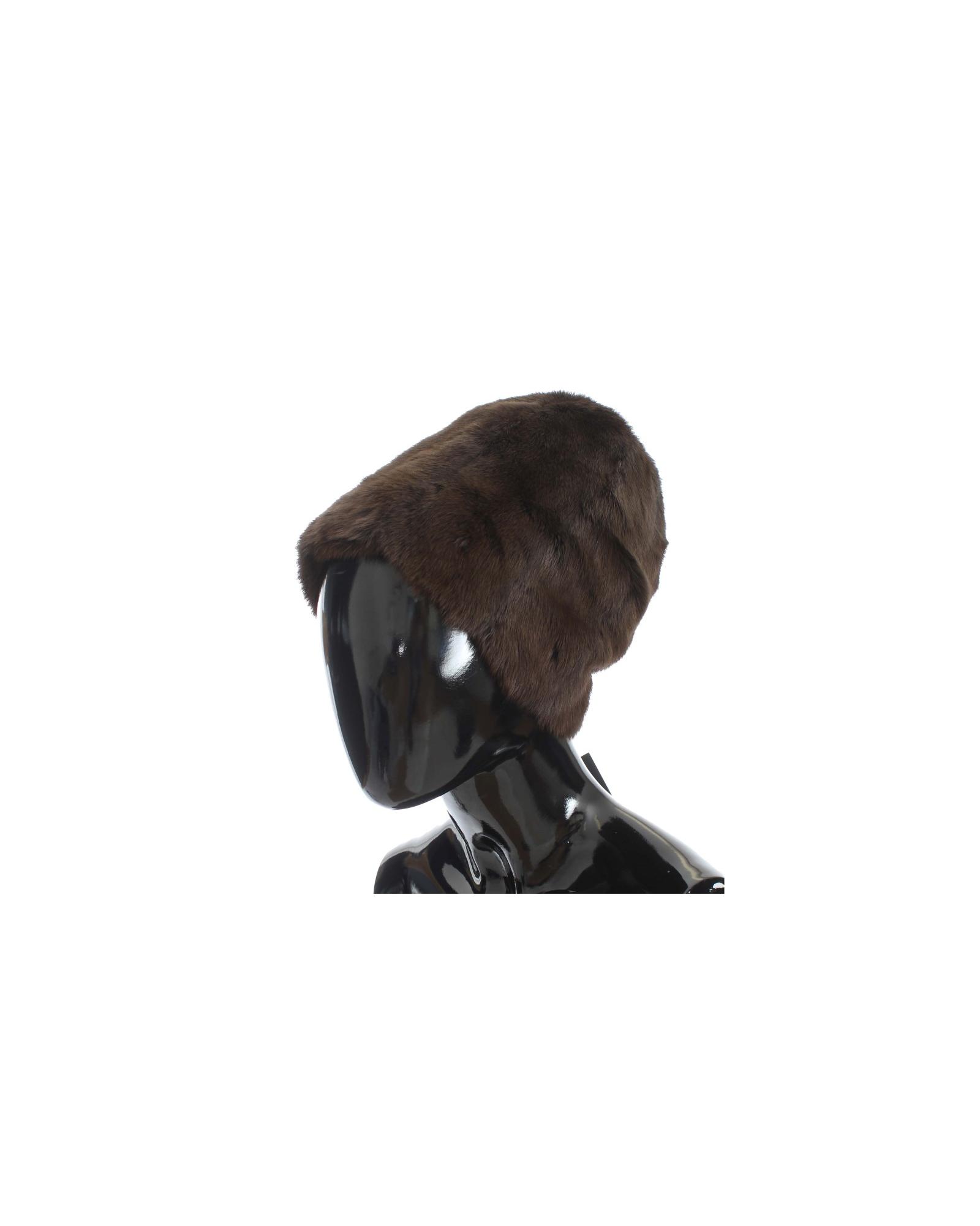 V539-MS812-2-202509011110-00 Gorgeous Dolce & Gabbana Brown Weasel Fur Beanie with Gray Cashmere Lining 57 cm Women - Image 1