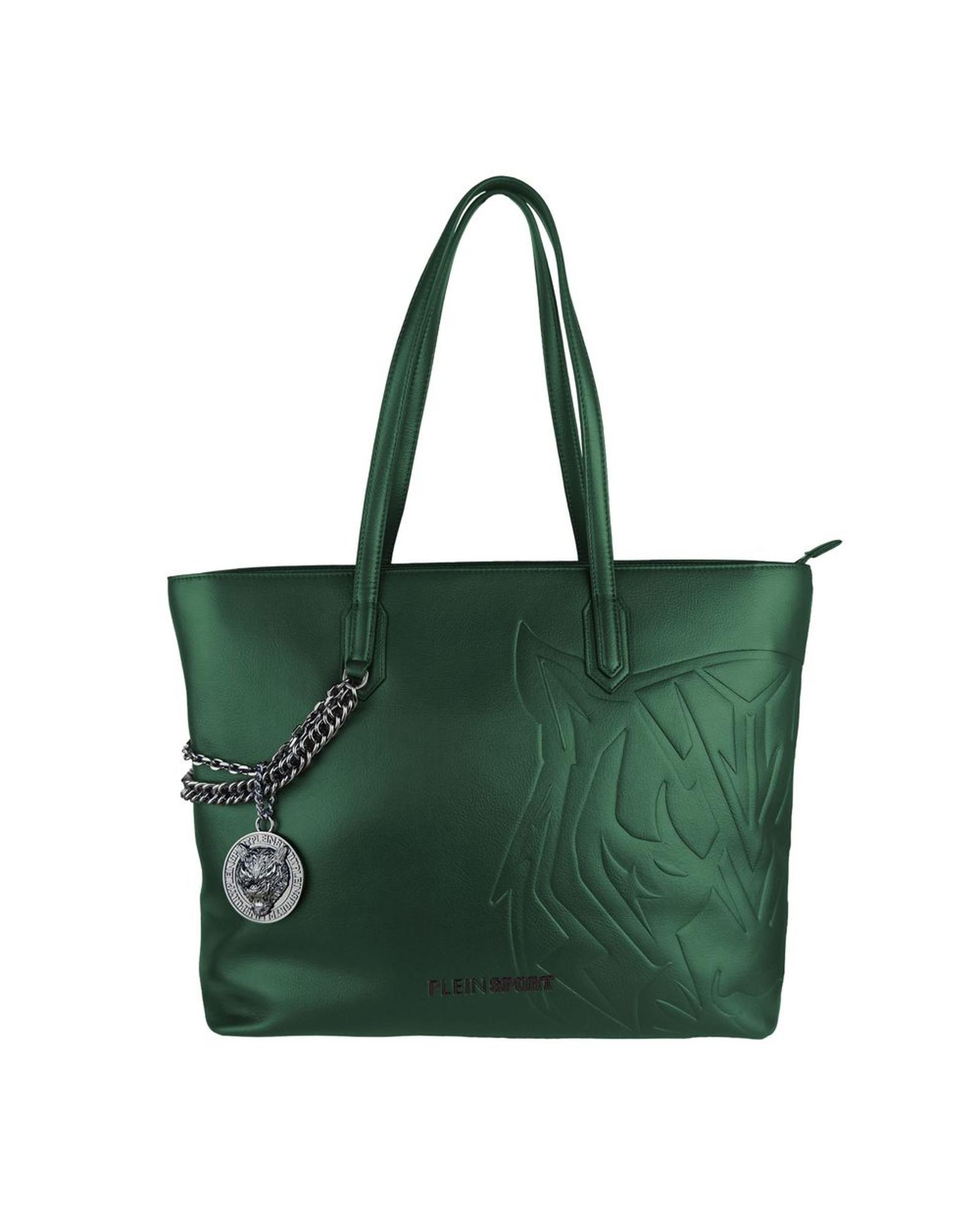 V539-PLSP-7590-202509010655-00 Dark Green Eco-Leather Shopping Bag with Removable Shoulder Strap One Size Women - Image 1