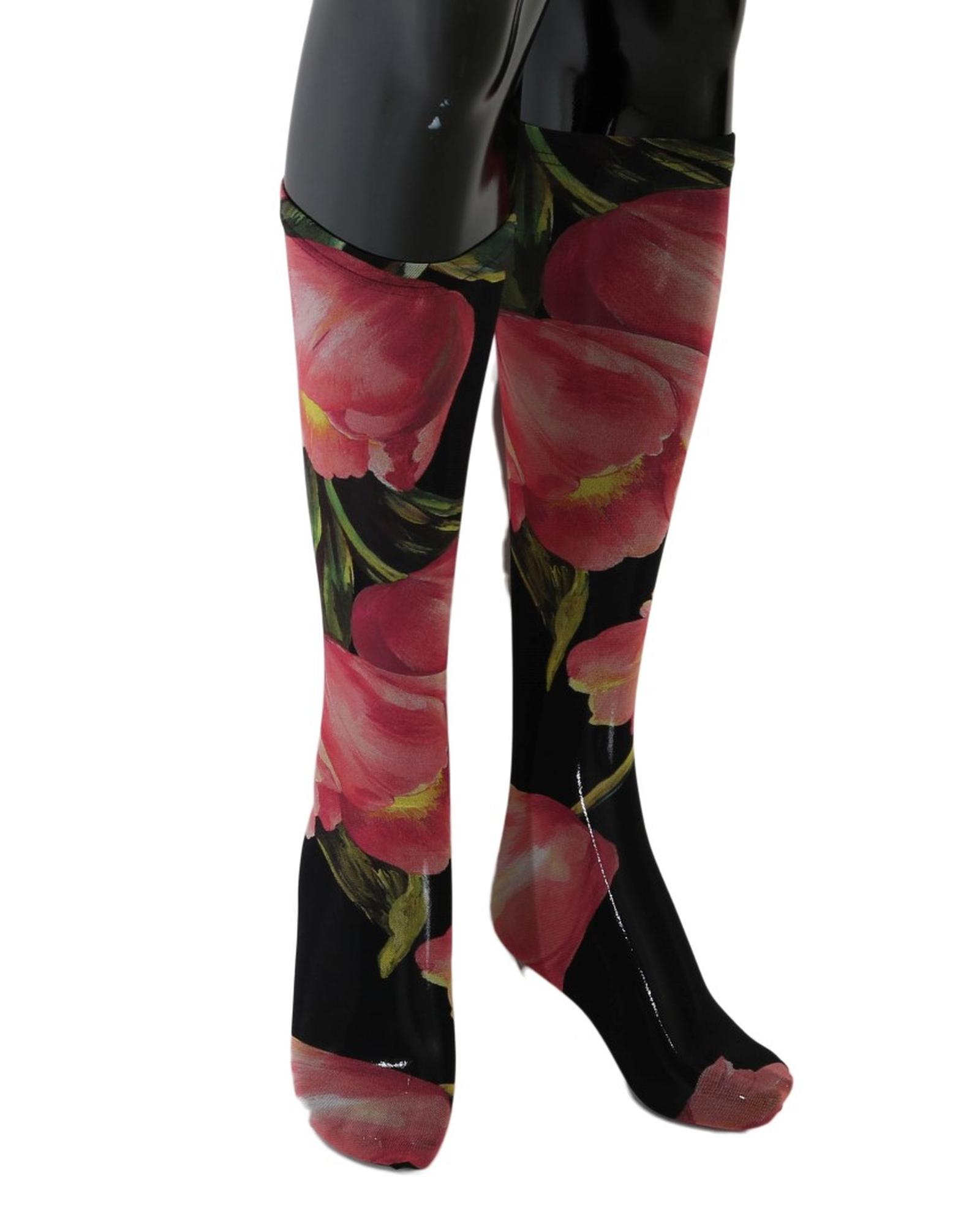 V539-SCS53-1-202509010925-00 Floral Stretch Stockings with Logo Details S Women - Image 1