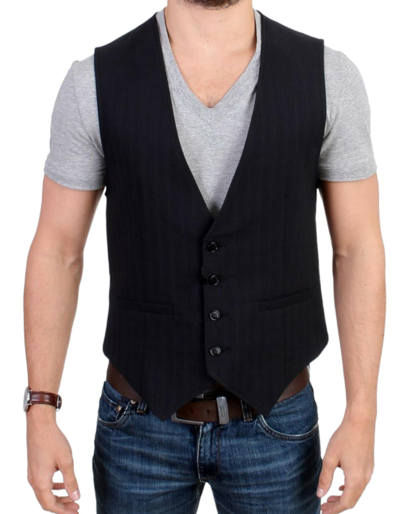 V539-SIG10772-1-202509010610-00 Costume National CNC Black Striped Casual Vest 48 IT Men - Image 1