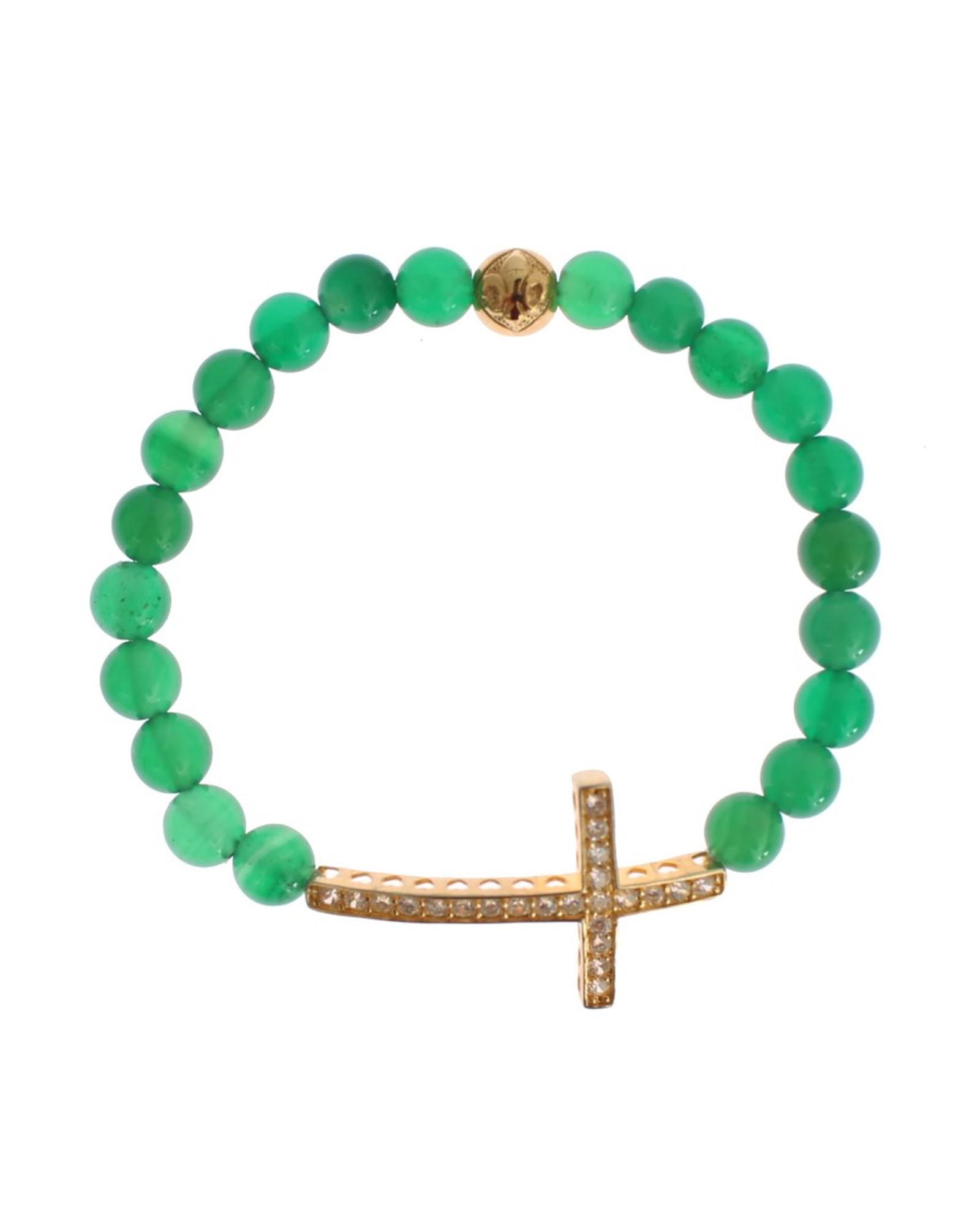 V539-SIG19015-1-202509011455-00 NIALAYA Green Jade Bead Bracelet with CZ Diamond Cross XS Women - Image 1