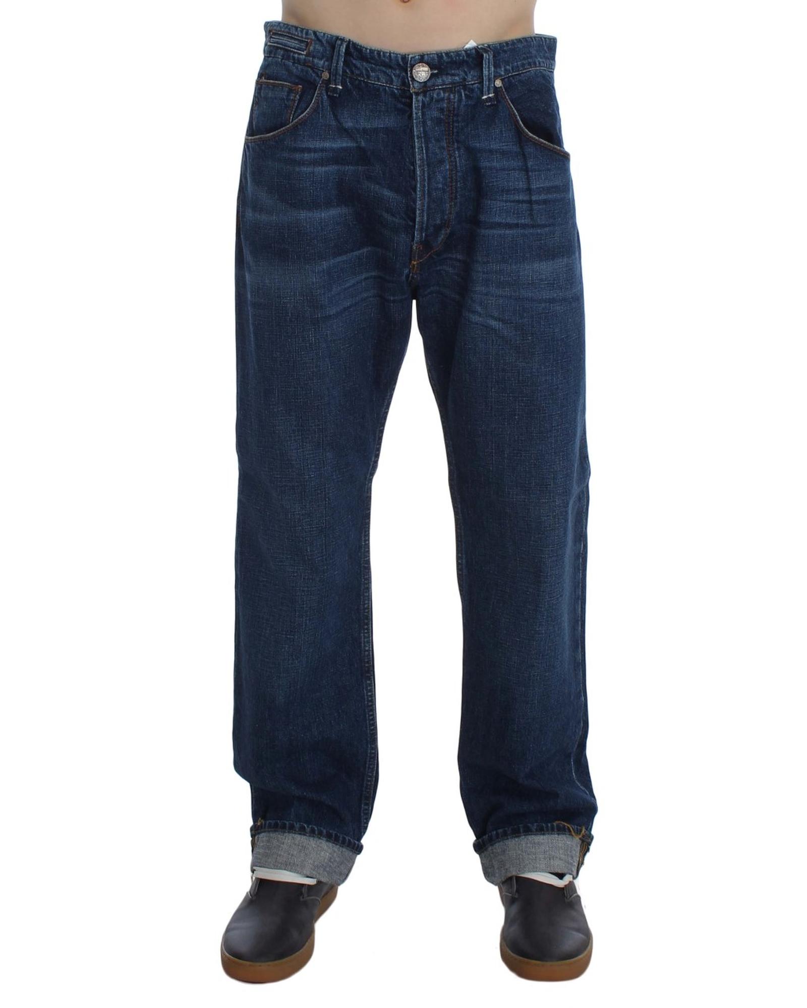 V539-SIG30448-1-202509010340-00 Baggy Loose Blue Wash Jeans with Logo Details by ACHT W34 US Men - Image 1