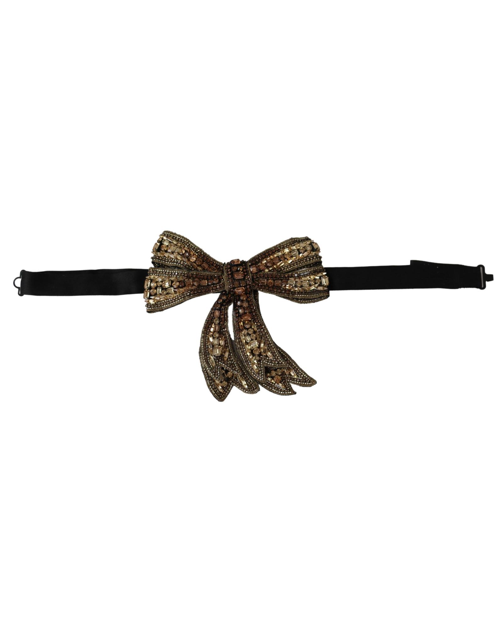 V539-SMY100469-202508312250-00 Dolce & Gabbana Gold-Tone Silk Rhinestone Bow Tie One Size Women - Image 1