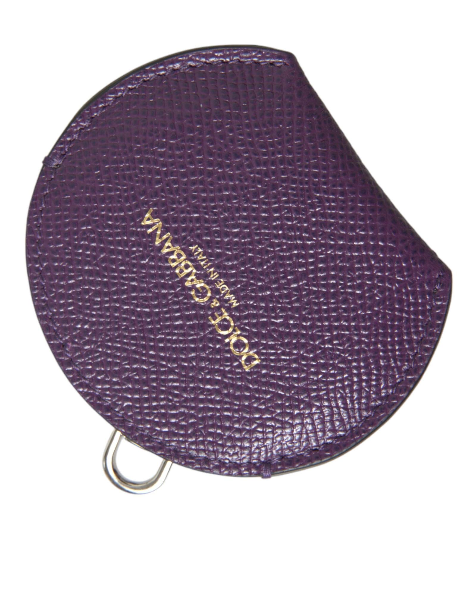 V539-SMY101352-202506180615-00 Dolce & Gabbana Women's Purple Calfskin Leather Round Logo Hand Mirror Holder - One Size - Image 1