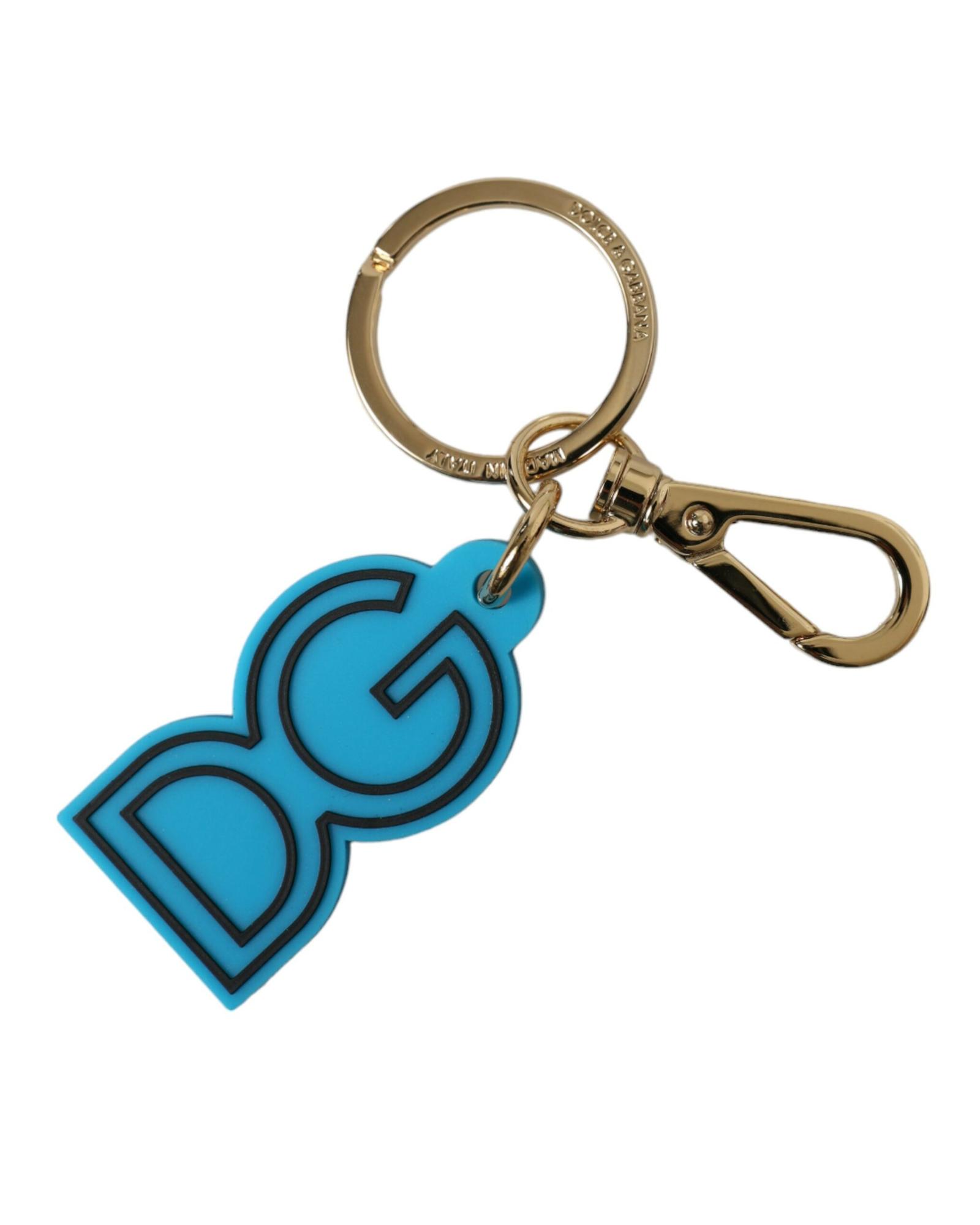 V539-SMY101355-202506180615-00 Dolce & Gabbana Women's Blue Rubber Gold Tone Metal DG Logo Keyring Keychain - One Size - Image 1