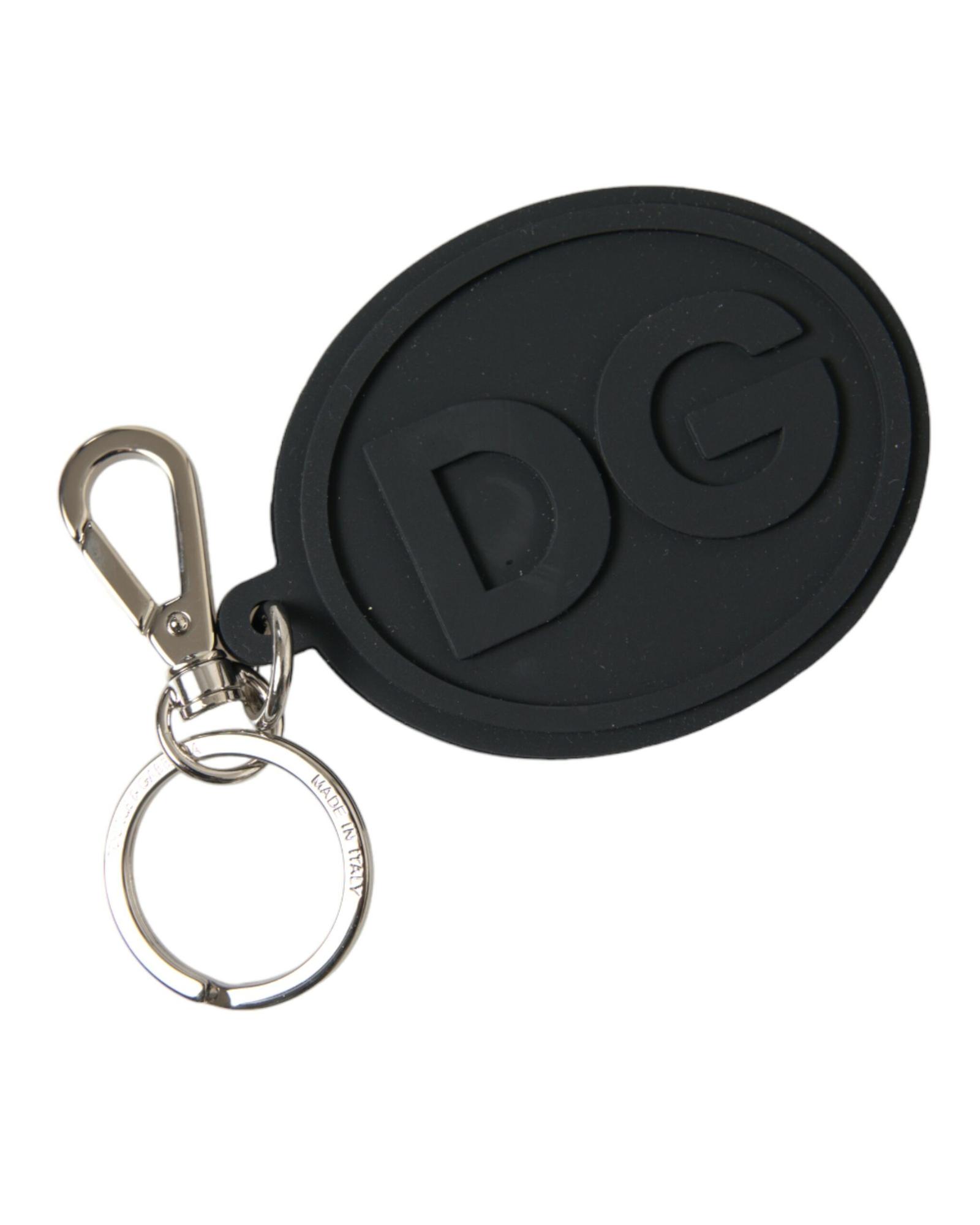 V539-SMY101363-202506180620-00 Dolce & Gabbana Women's Black Rubber DG Logo Silver Brass Metal Keyring Keychain - One Size - Image 1