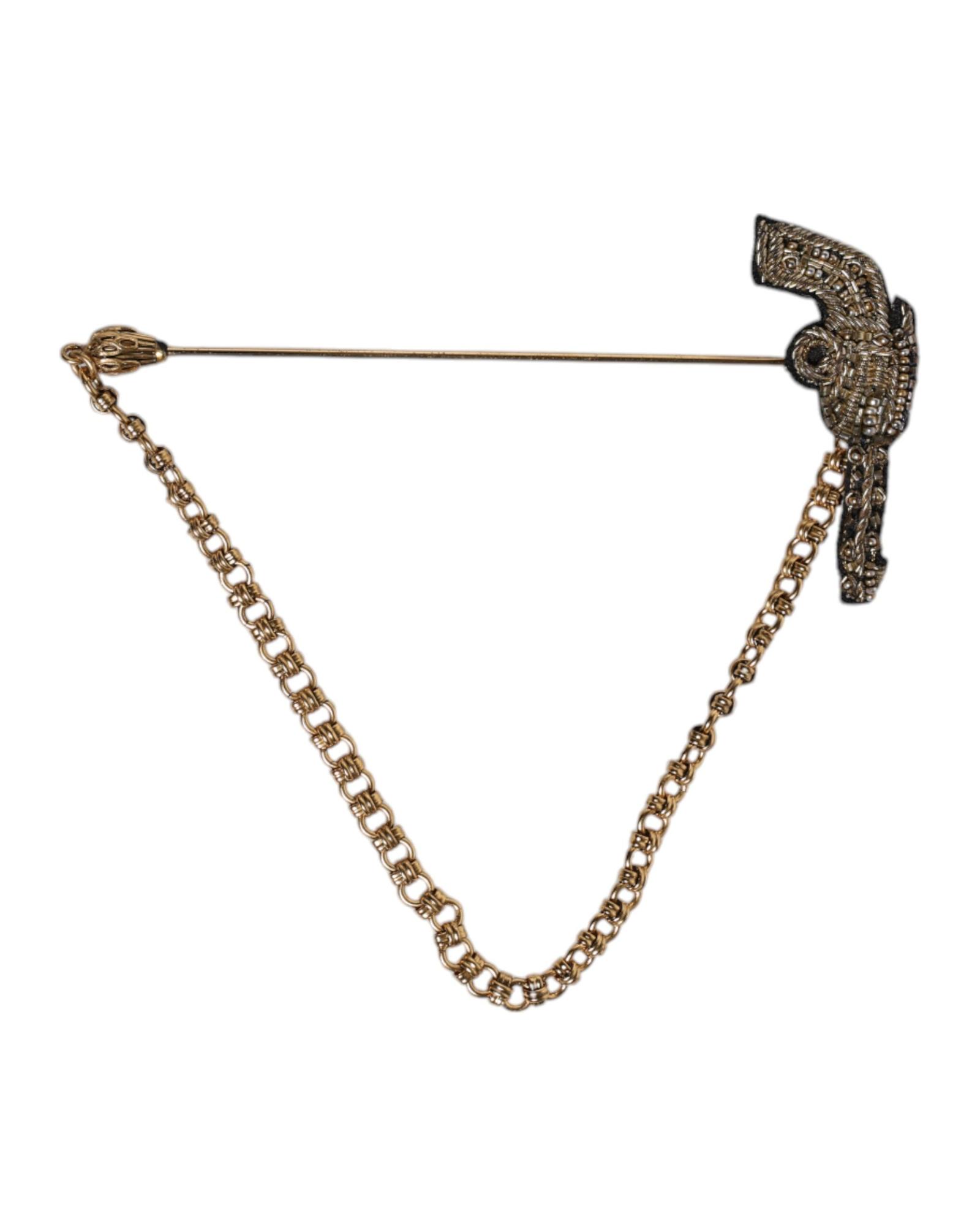 V539-SMY10660-202506180627-00 Dolce & Gabbana Men's Black Gold Brass Copper Revolver Brooch Lapel Pin - One Size - Image 1