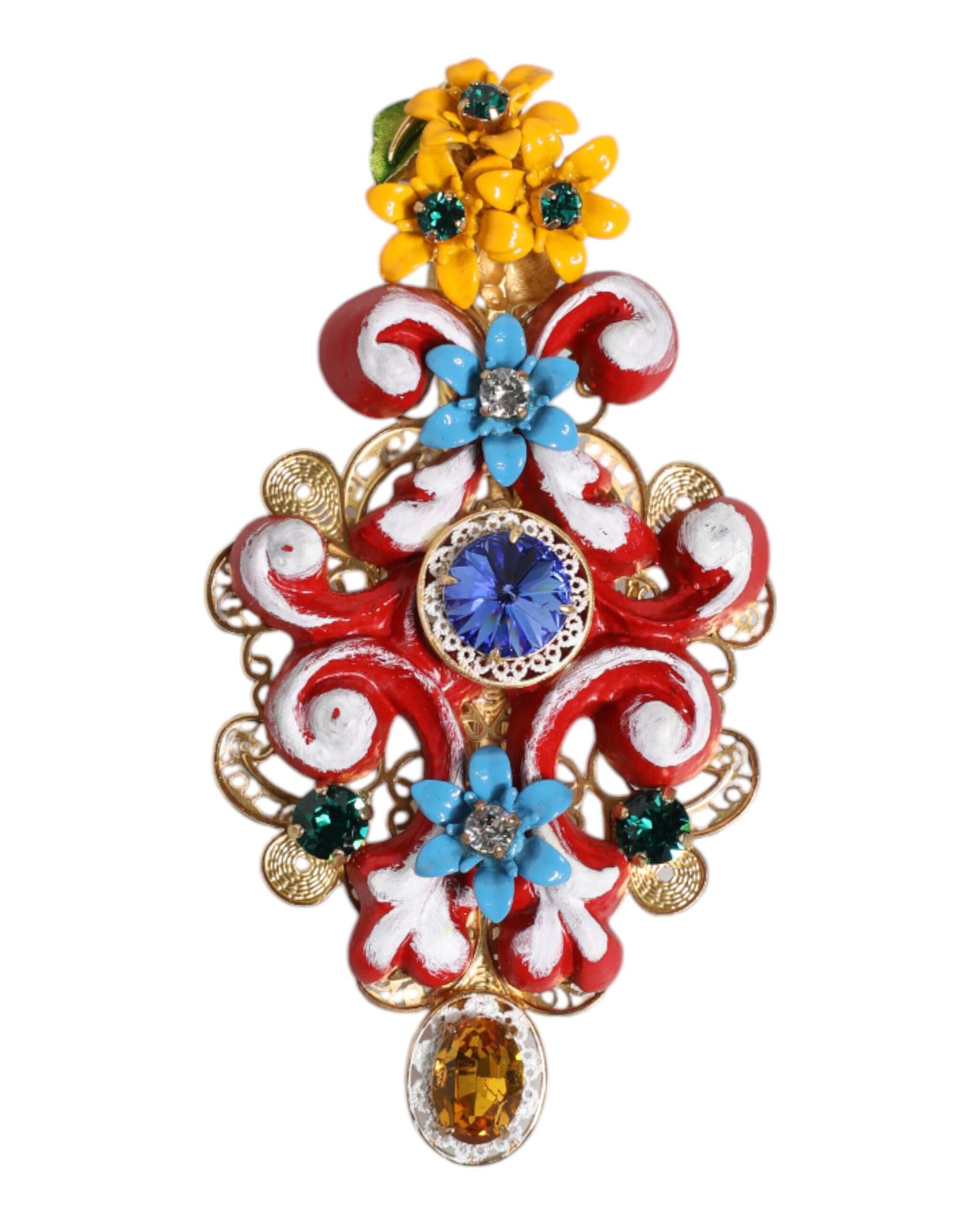 V539-SMY10662-202506180627-00 Dolce & Gabbana Women's Multicolor Spring CARRETTO Gold Brass Crystal Hair Clip - One Size - Image 1