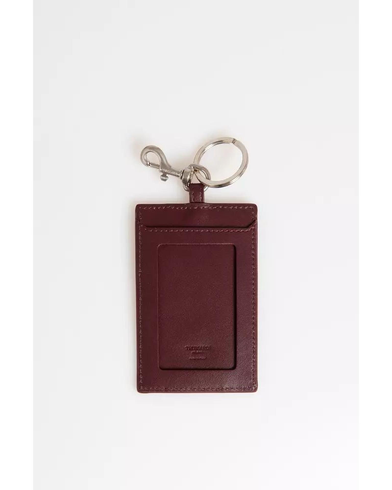 V539-TR-21583-202508311620-00 Leather Badge Holder with Hammered Detailing and Shiny Key Ring One Size Men - Image 1