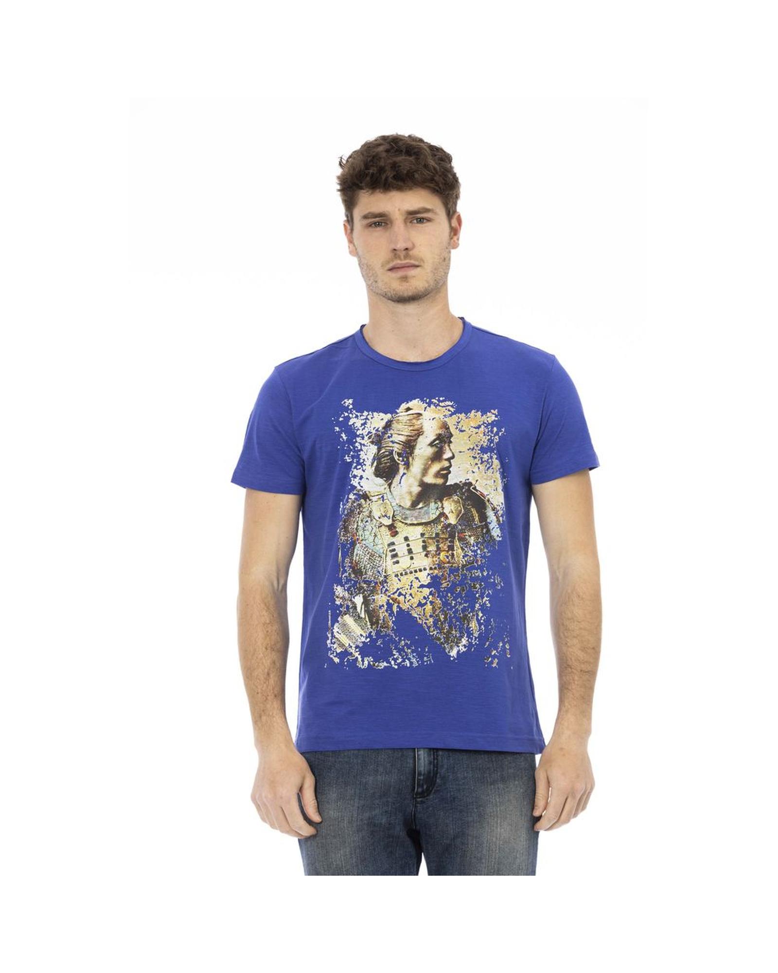 V539-TR-24182-XXL-202506111830-00 Trussardi Action Men's Sleek Blue Cotton Tee with Unique Front Print - 2XL - Image 1