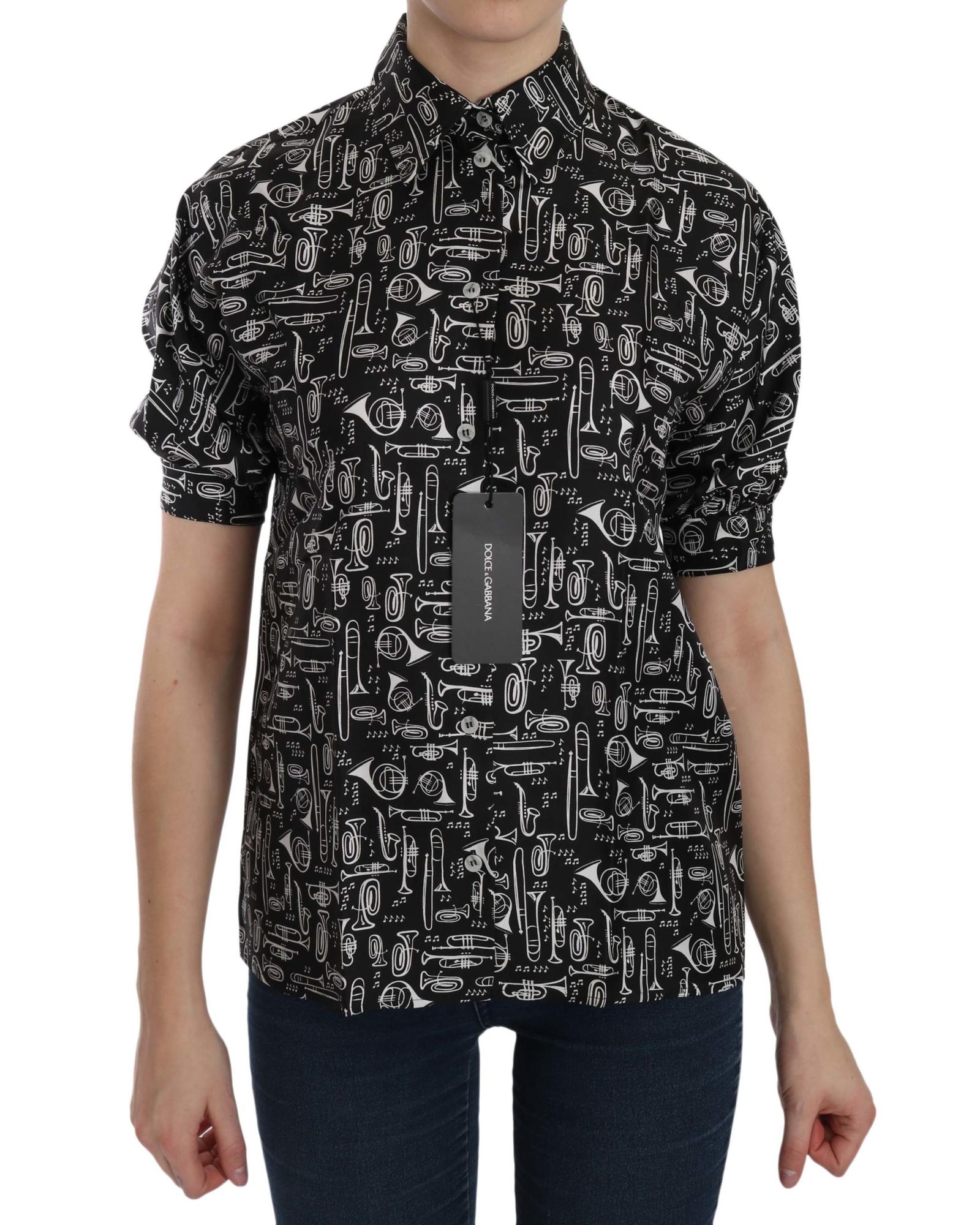 V539-TSH3115-40-202509010735-00 Dolce & Gabbana Musical Instrument Print Silk Top 40 IT Women - Image 1