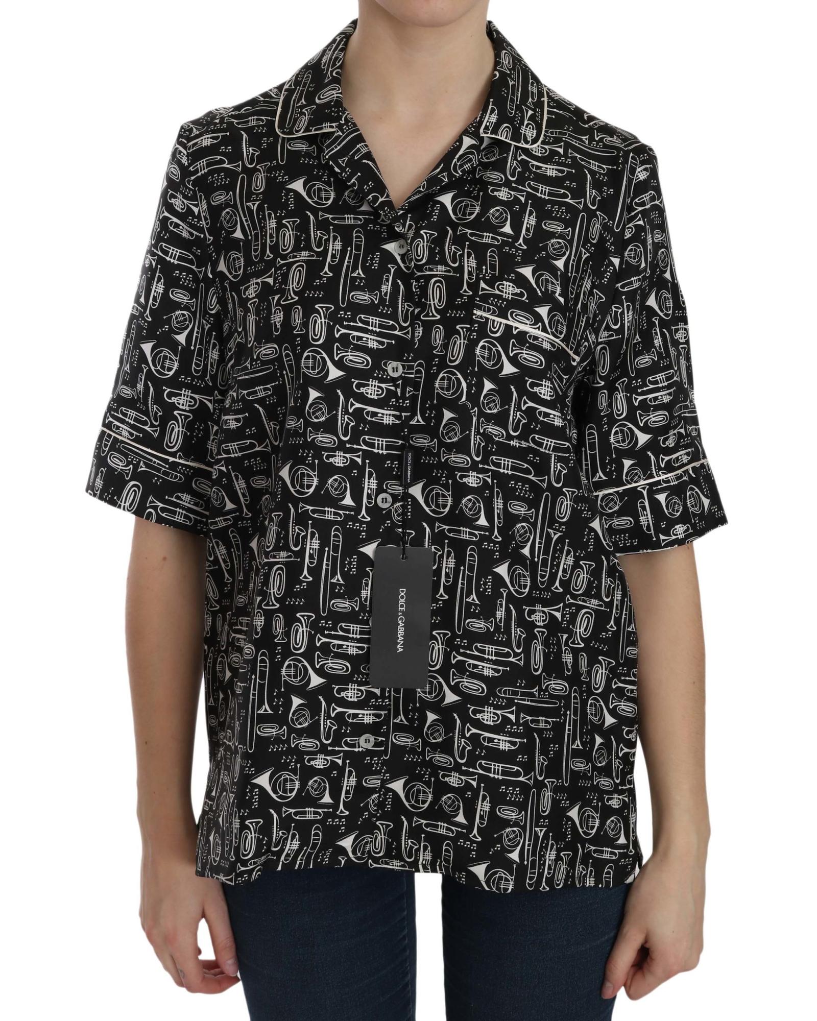 V539-TSH3116-42-202509011525-00 Musical Instrument Print Collared Top 42 IT Women - Image 1