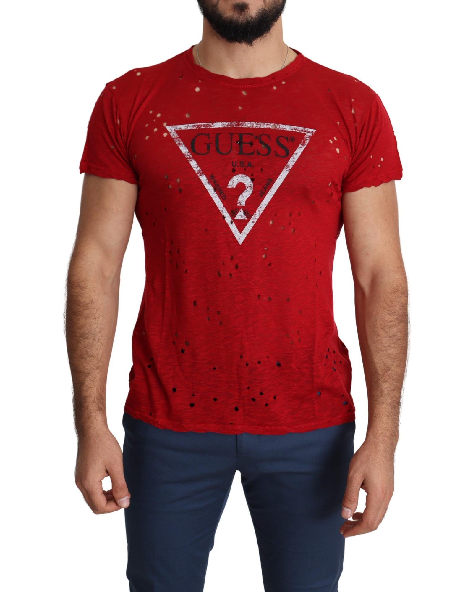 V539-TSH5085-M-202509010120-00 100% Authentic Red Cotton Stretch T-Shirt with Round Neck and Short Sleeves M Men - Image 1