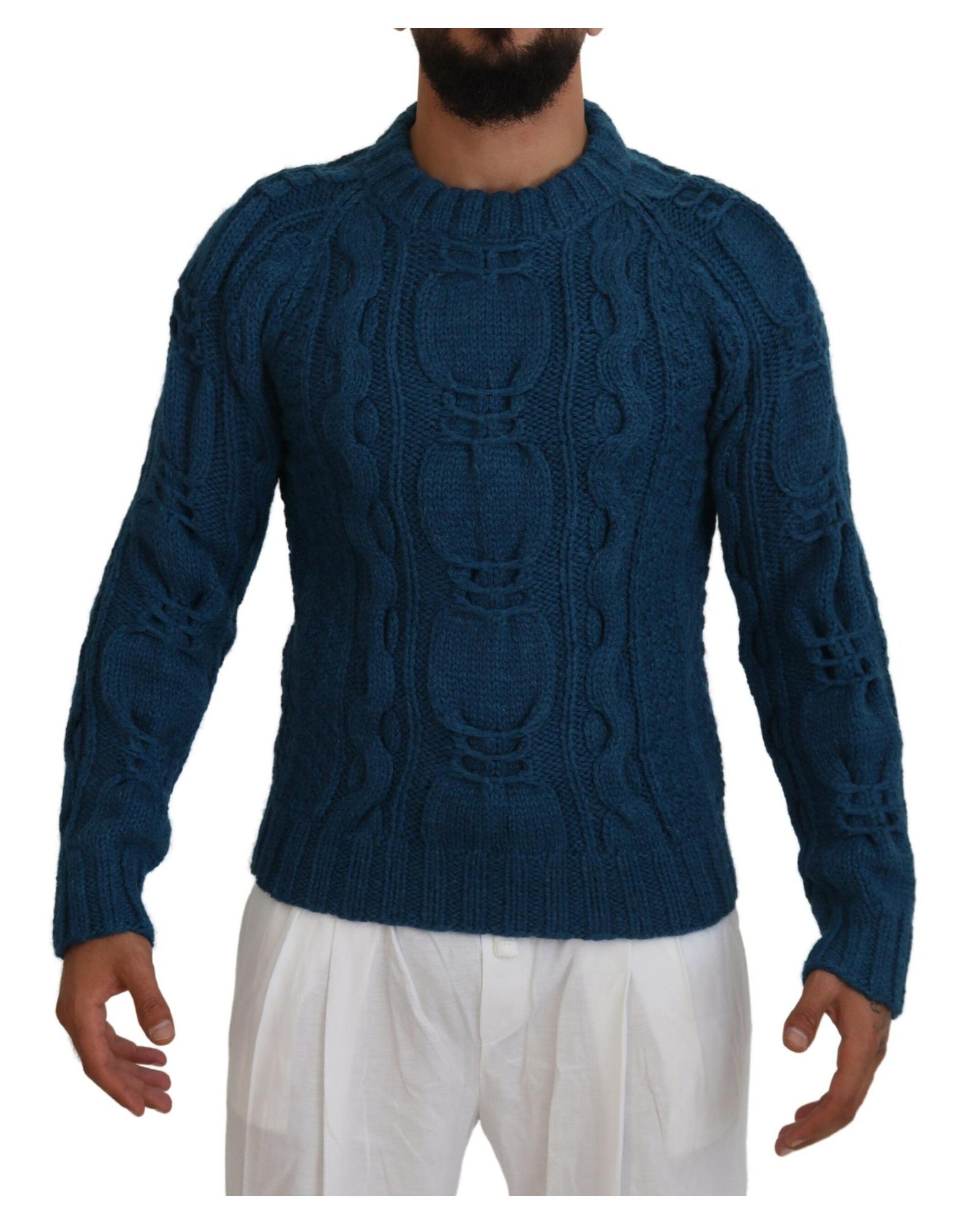 V539-TSH83882-44-202508311800-00 Blue Crewneck Pullover Sweater with Logo Details 44 IT Men - Image 1
