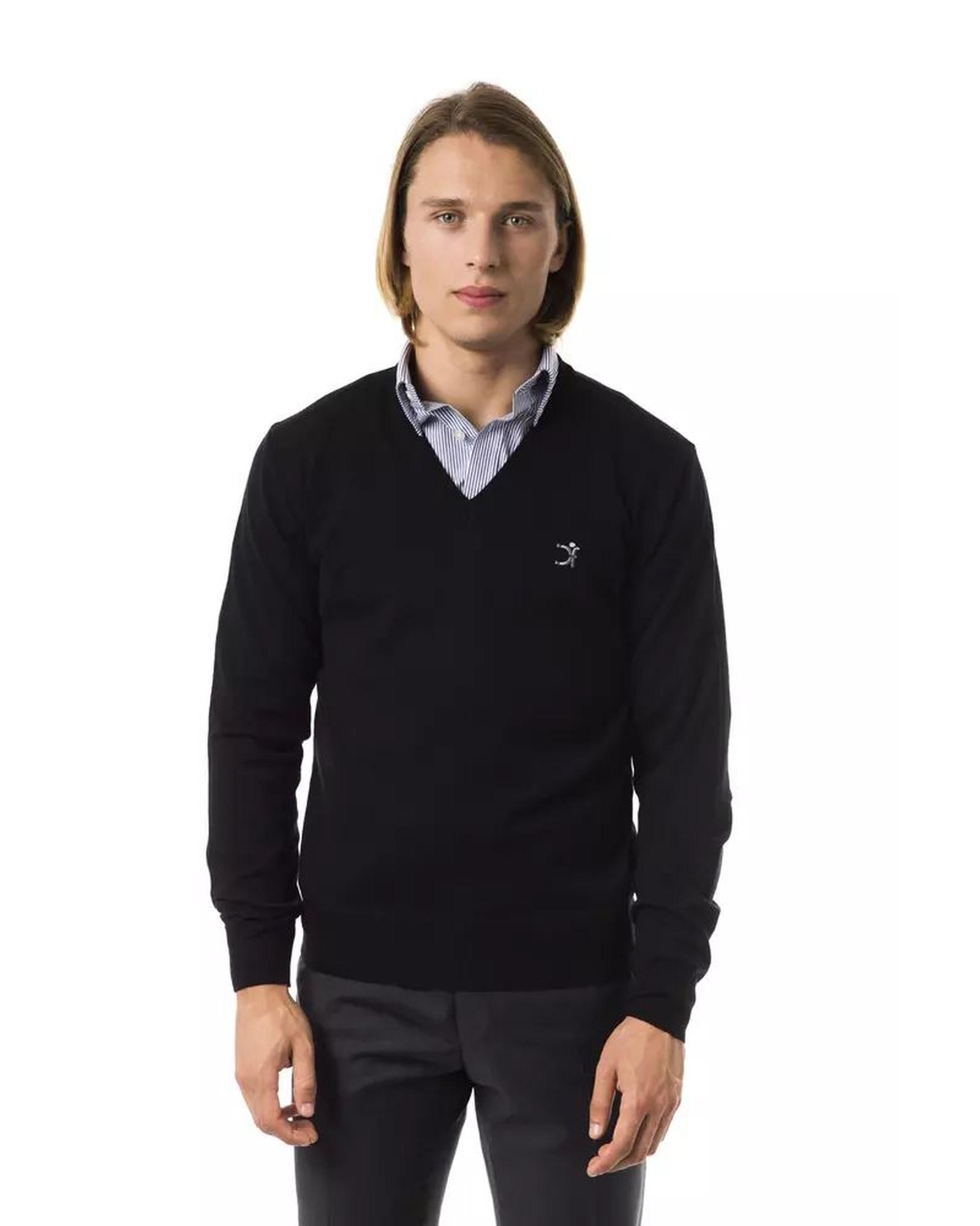 V539-UO-7822-XXL-202509010855-00 Embroidered V-neck Sweater in Extrafine Wool Merinos 2XL Men - Image 1