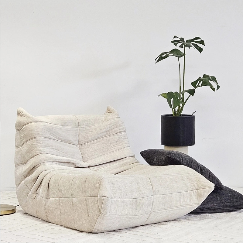 V541-AMCHAIR-TOGO-WH-202506241232-00 Vacuum-Packed, Comfy Mid Century Togo Lounge Sofa Modern Backrest White Corduroy Armless Retro Decorative Cozy Seat for Indoor - Image 1