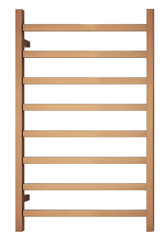 V549-10062SQUAREHEATBRUSHROSE-109693-00 Premium Brushed Rose Gold Heated Towel Rack - 8 Bars, Square Design, AU Standard, 1000x620mm Wide - Image 1