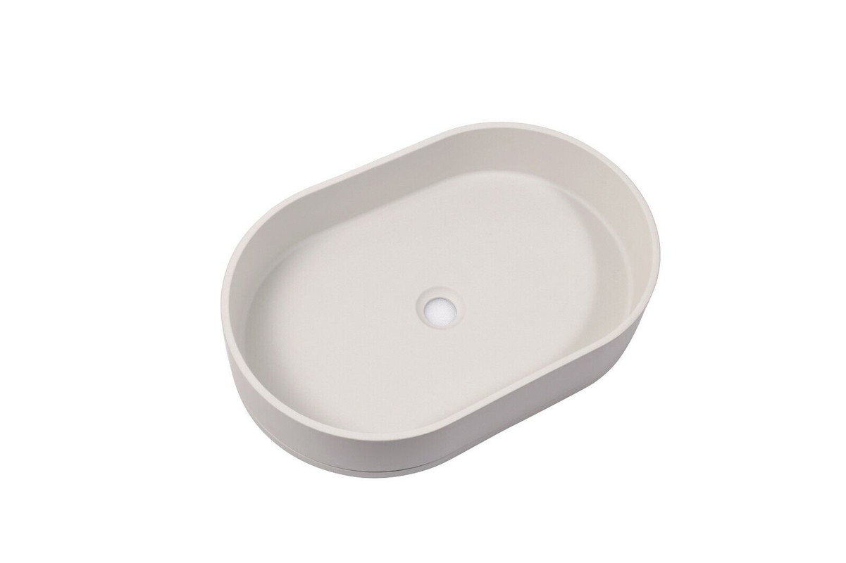V549-5838CONOVALWHITE-95863-00 Ultra Modern Concrete Cement Wash Basin Counter Top Matte White Oval Basin - Image 1