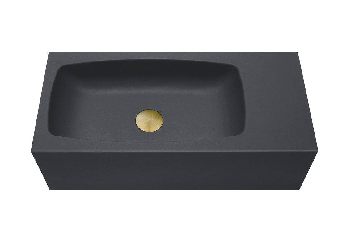 V549-6530ACONBLACK-95858-00 New Concrete Cement Wash Basin Counter Top Matte Black Wall Hung Curved Basin - Image 1