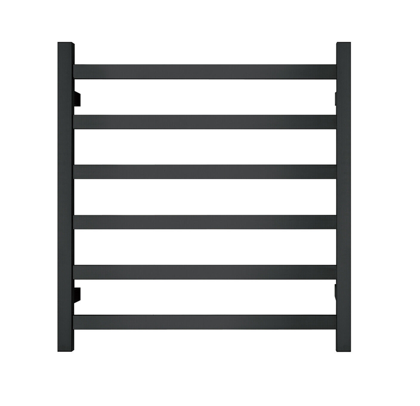 V549-6562SQUAREHEATBLACK-109775-00 Premium Matte Black Heated Towel Rack - 6 Bars, Square Design, AU Standard, 650x620mm Wide - Image 1
