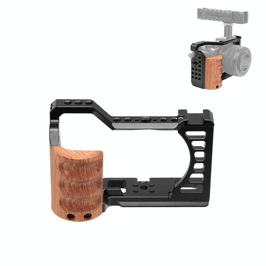 V562-0213UP-202502212020-00 Wood Handle Metal Camera Cage For Sony Alpha 7C Stabilizer Rig - Image 1