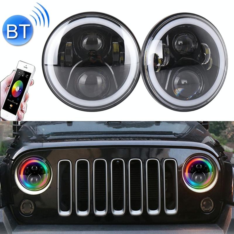 V562-0312PRC-202503052005-00 2 Pcs 7 Inch Dc12V 6000K - 6500K 50W Car Led Headlight Cree Lamp Beads For Jeep Wrangler / Harley Support App + Bluetooth Control Black - Image 1