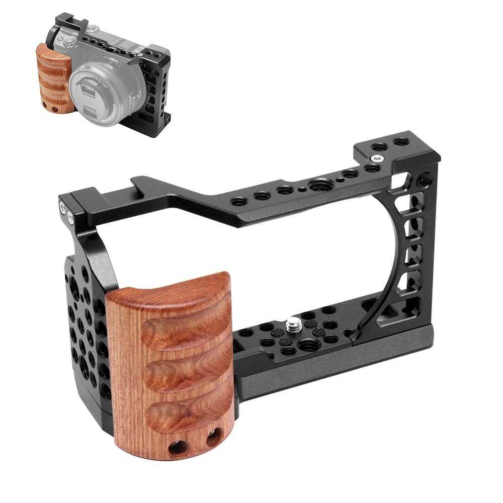 V562-1213UP-202503061830-00 Wood Handle Metal Camera Cage For Sony A6400 / A6300 / A6100 / A6000 Stabilizer Rig - Image 1