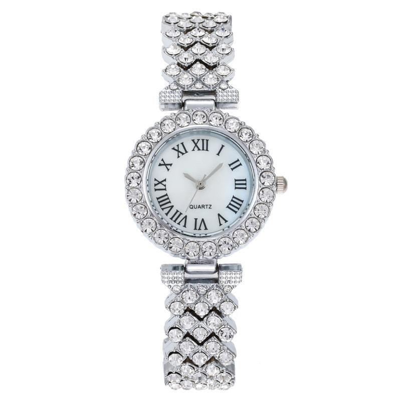 V562-2033823060DBT-202504171853-00 Silver Roman Diamond Women Quartz Watch - Image 1
