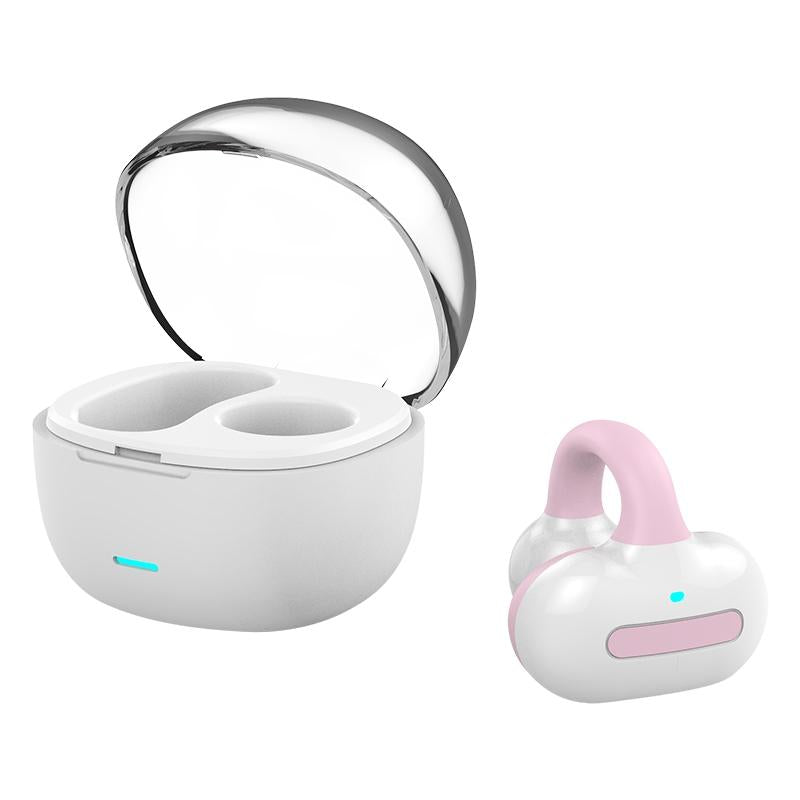 V562-3005383060DBT-202505261746-00 Touch Bone Conduction Bluetooth Earphone with Charging Warehouse - Ear Clip Type - Pink - Image 1