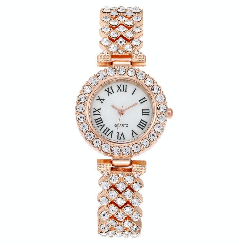 V562-3033823060DBT-202505271211-00 Rose Gold Roman Diamond Women Quartz Watch - Image 1