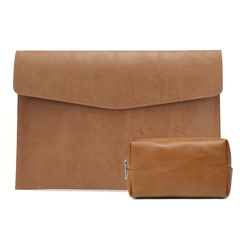 V562-4022204240DBT-202504022010-00 14 Laptop Sleeve & Power Bag - Litchi Pattern Pu Leather - Light Brown - Image 1