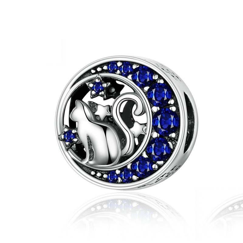 V562-44676240DBT-202504111927-00 925 Sterling Silver Blue Moon Cat Beaded Diy Jewelry - Image 1