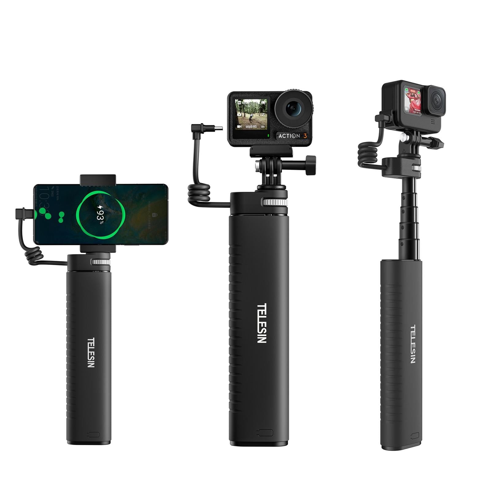 V562-45263060DBT-202503062145-00 Sports Camera and Phone Selfie Stick with 10000mah Power Bank - Image 1