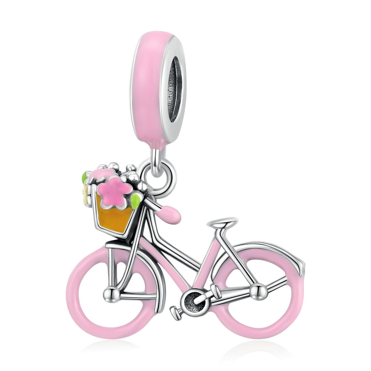 V562-5251200ADE-202504111653-00 925 Sterling Silver Pink Bicycle Pendant For Bracelet Or Necklace - Image 1
