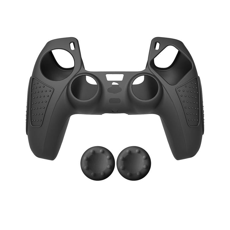 V562-6087474060DBT-202504181912-00 Black Silicone Protective Case for Ps5 Gamepad - Anti-skid Cover - Black + 2 Hats - Image 1