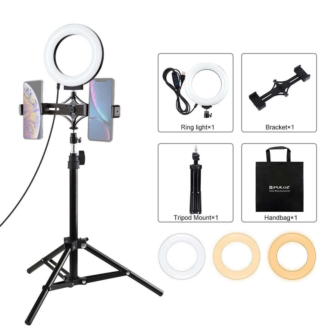 V562-7303TKP-202502212055-00 Live Broadcast Dual Phone Bracket with 70cm Tripod & 6.2 Inch 16cm Led Ring Light Kit - Image 1