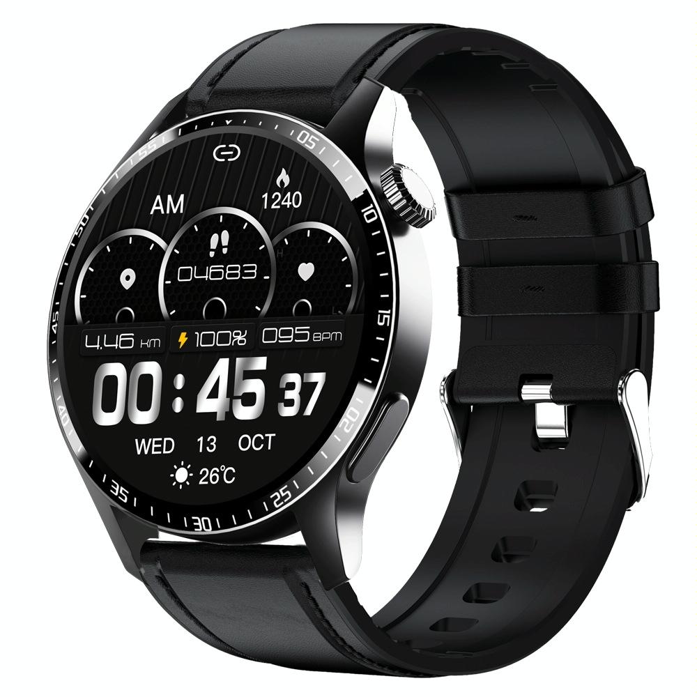 V562-8059305060DBT-202504251913-00 1.35 Inch Smart Watch Bluetooth Calls Health Monitoring 150+ Sports Black - Black Leather - Image 1