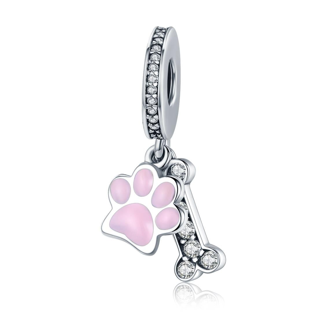 V562-85586240DBT-202504111911-00 925 Sterling Silver Dog Footprint Diamond Bead Bracelet Charm - Image 1