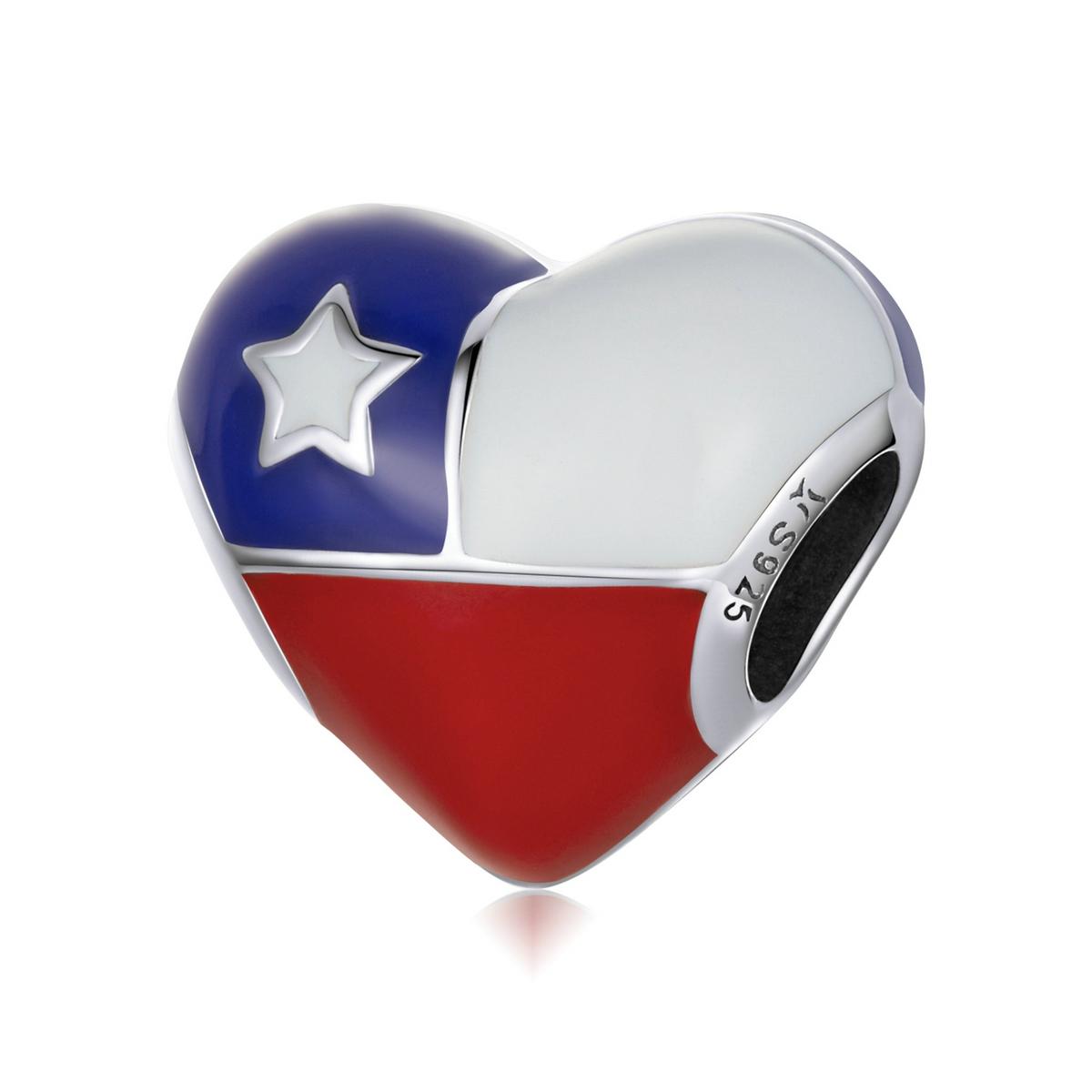 V562-9612200ADE-202504111951-00 925 Sterling Silver Chilean Flag Heart Beads For Diy Bracelets & Necklaces - Image 1